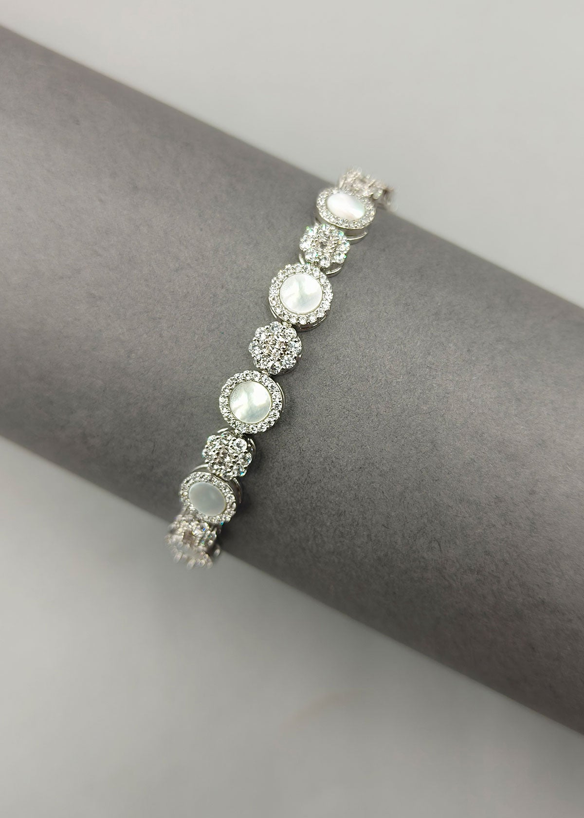 Elegant Dual Texture Mother of Pearl and Cubic Zircon Designer Loose Bracelet