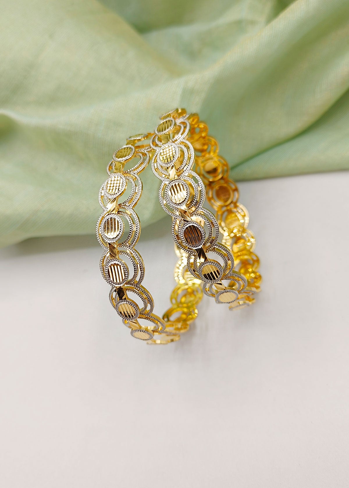 1 Gram Gold Plated Dual Tone Textured Circle Bangles (Pair)