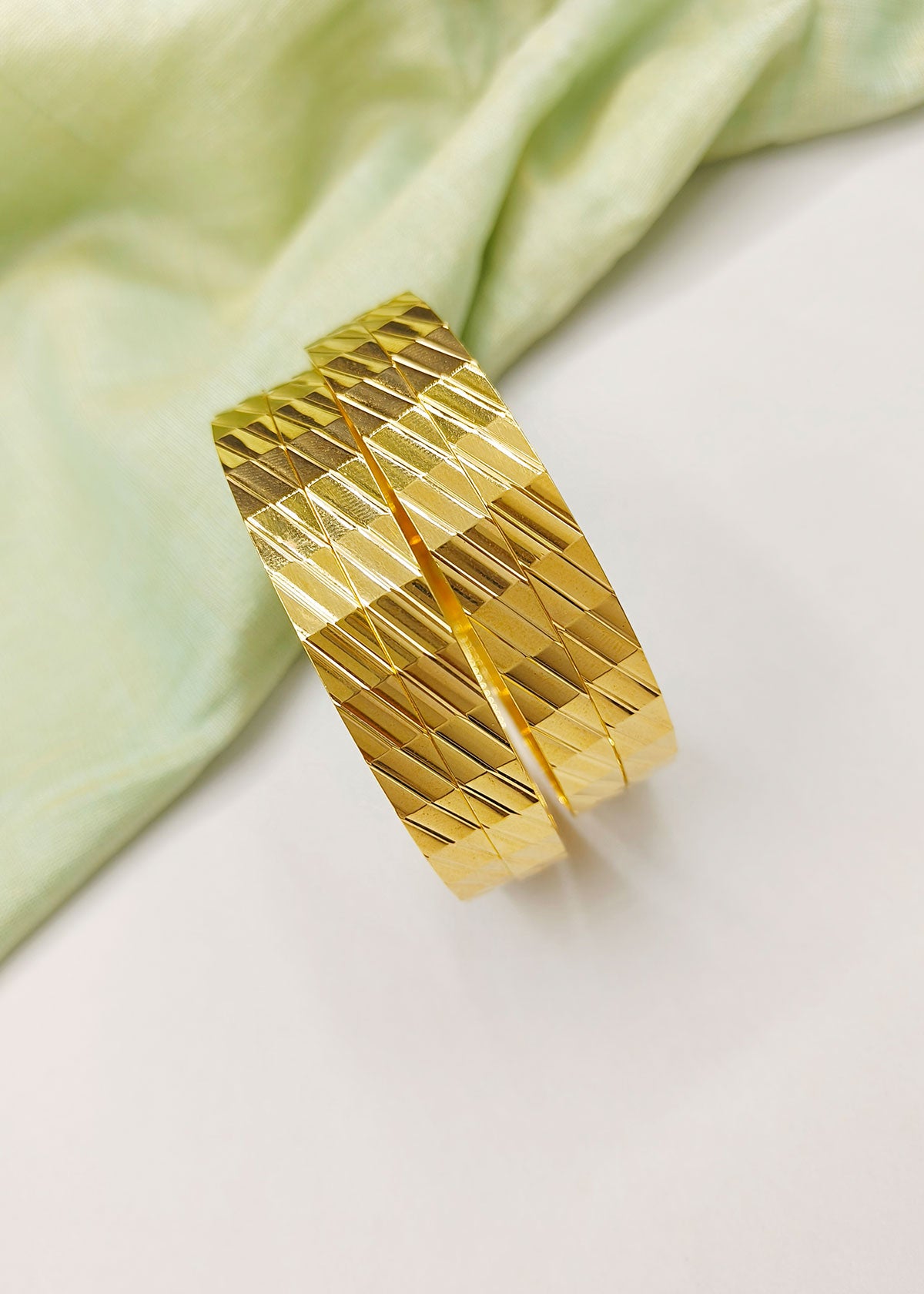 Glossy Diamond-Cut Finish 1 Gram Gold Plated Broad Bangles (Pair)