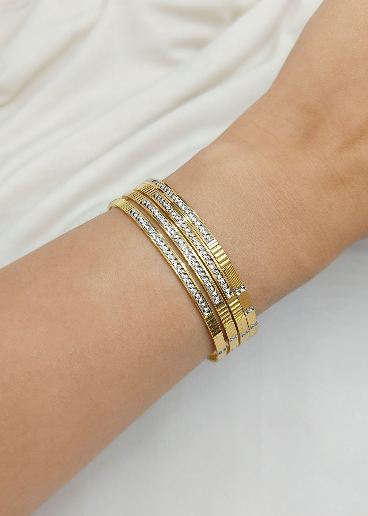 Dual Tone Sleek 1 Gram Gold Plated Bangles with Silver Accents (8Pcs)