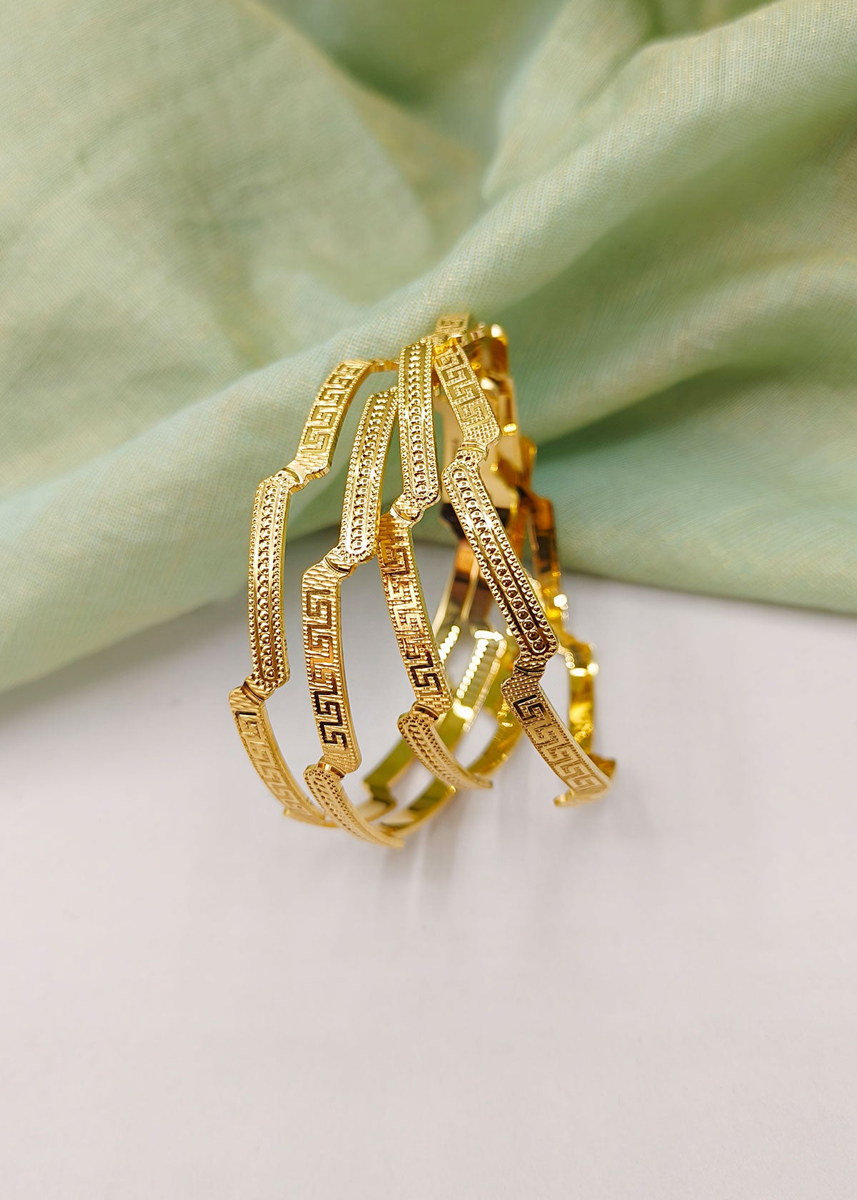 1 Gram Gold Zigzag Designer Delicate Gold Plated Bangles (4Pcs)