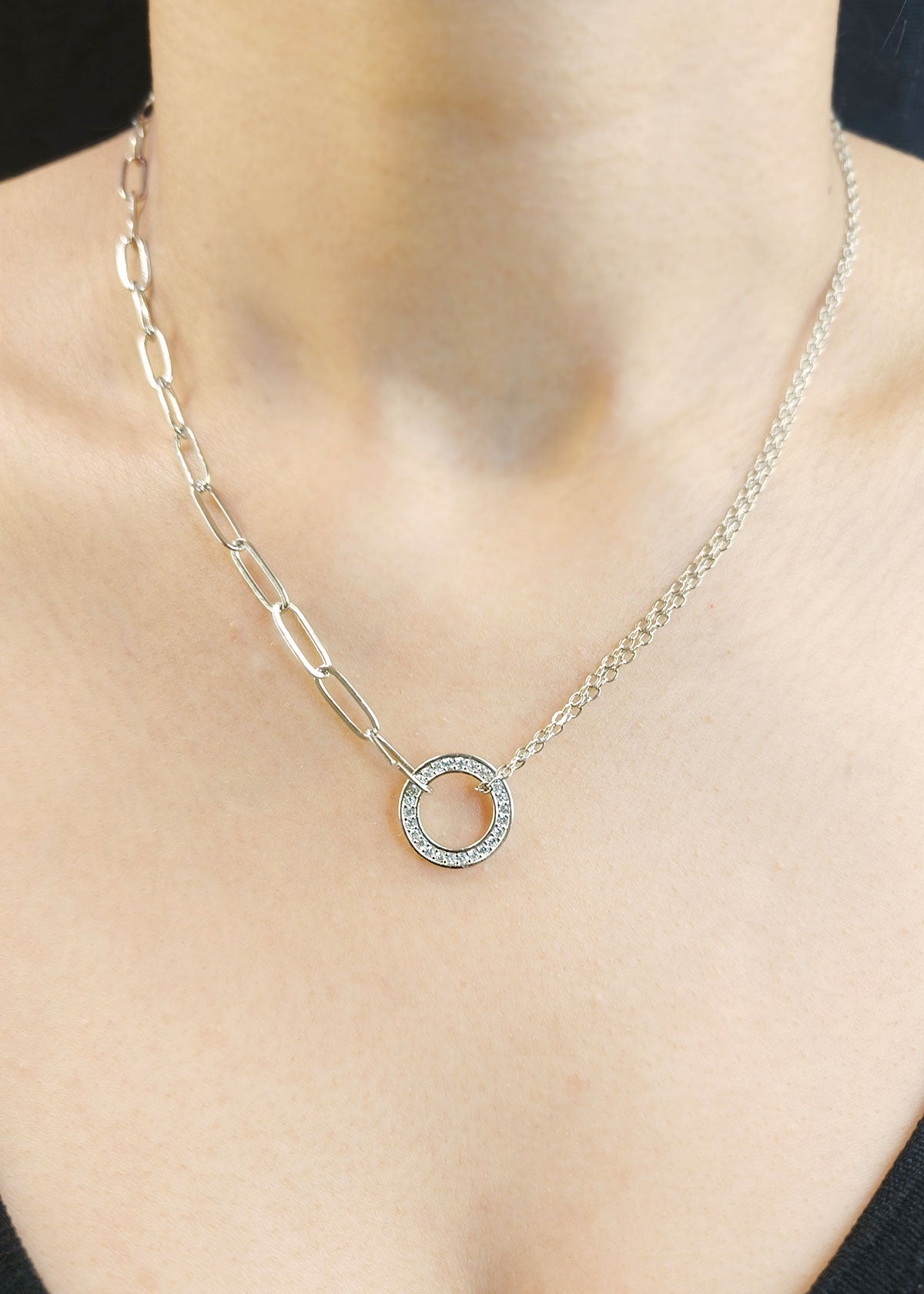 Cubic Zircon Delicate Circle Pendant And Hoop Earrings Set