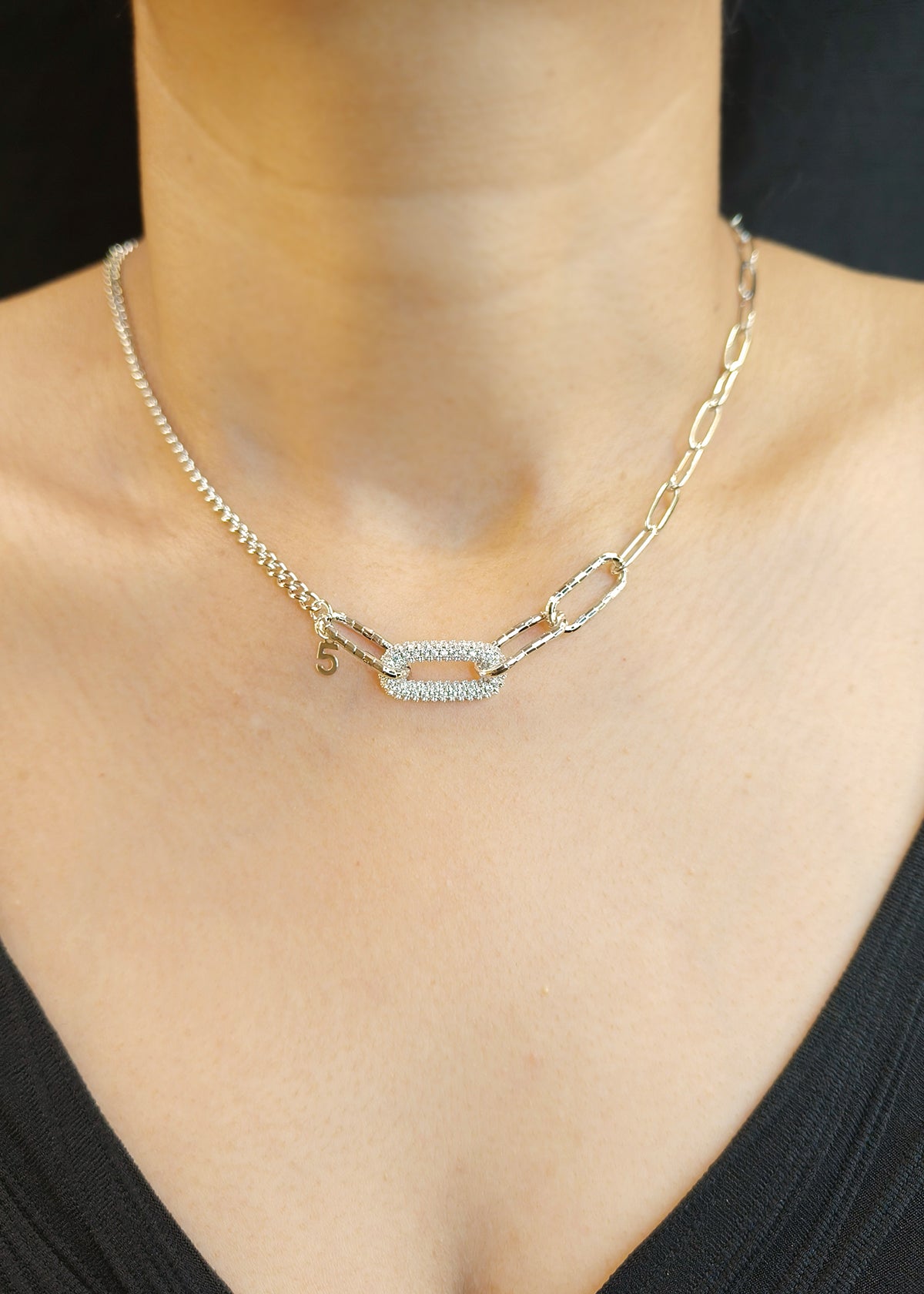 Statement Link Delicate Cubic Zircon Chain Pendant Set