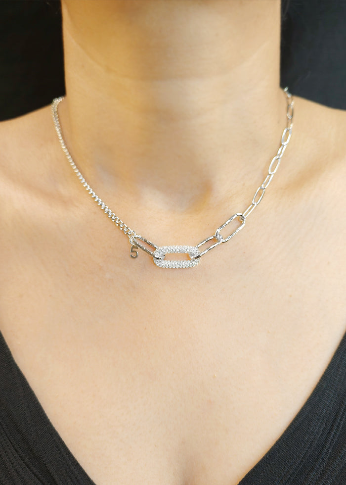 Statement Link Delicate Cubic Zircon Chain Pendant Set