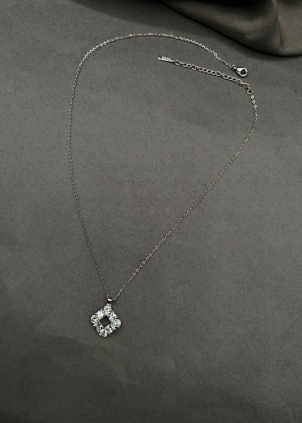 Cubic Zircon Crystal Square Elegance Delicate Pendant Set