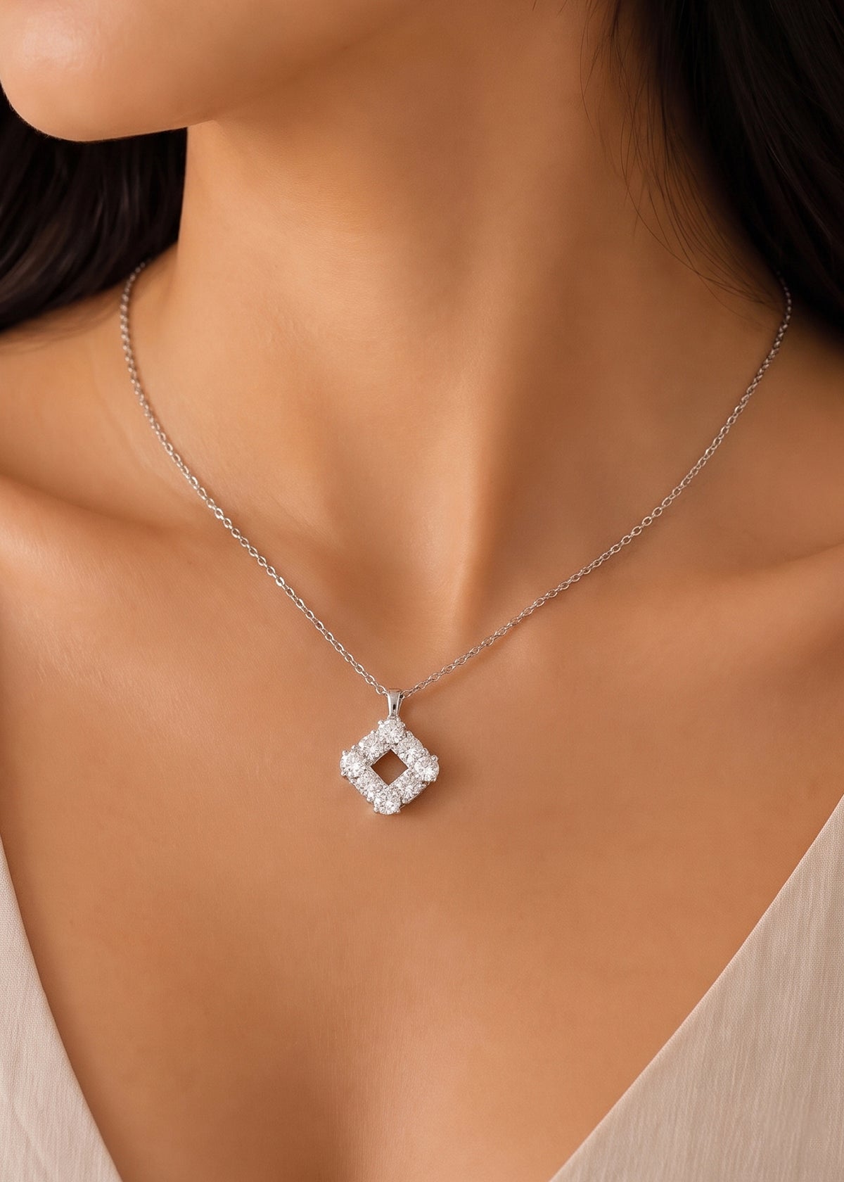 Cubic Zircon Crystal Square Elegance Delicate Pendant Set For Women