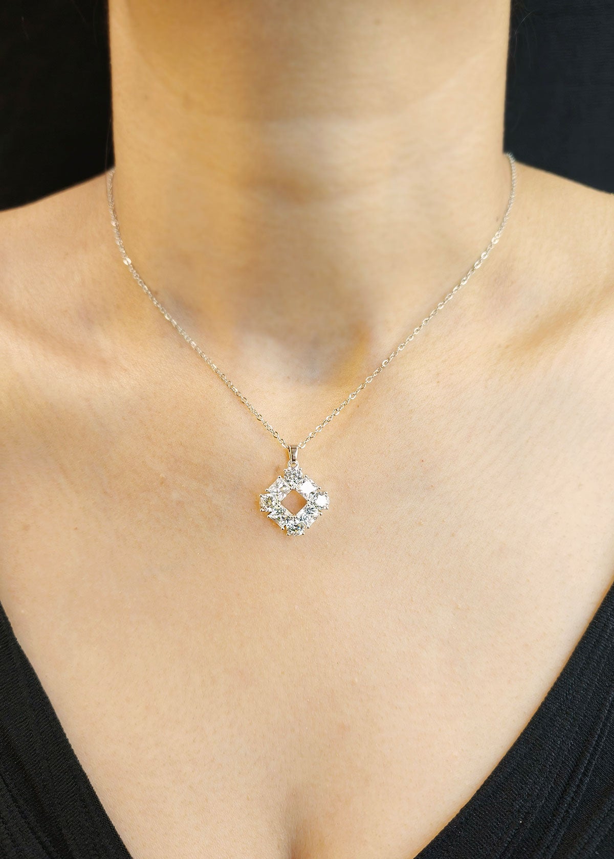 Cubic Zircon Crystal Square Elegance Delicate Pendant Set