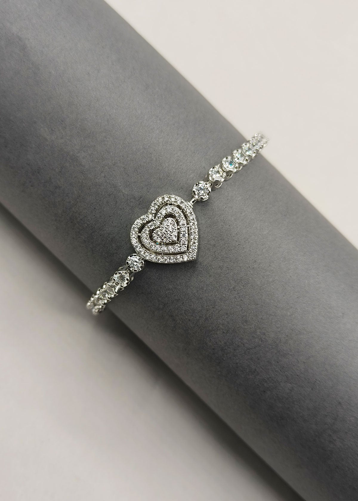 Double Heart Design Silver Plated Cubic Zircon Delicate Loose Bracelet