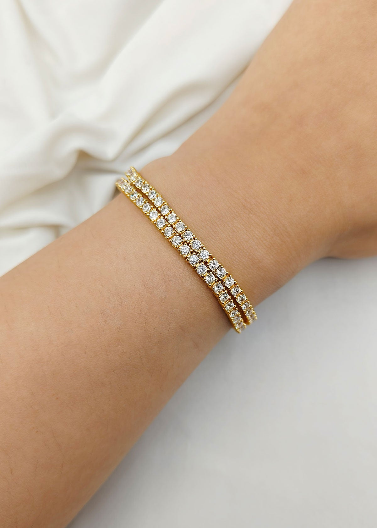Gold Silver Cubic Zirconia Crystal Rhinestone 2-Line Loose Bracelet