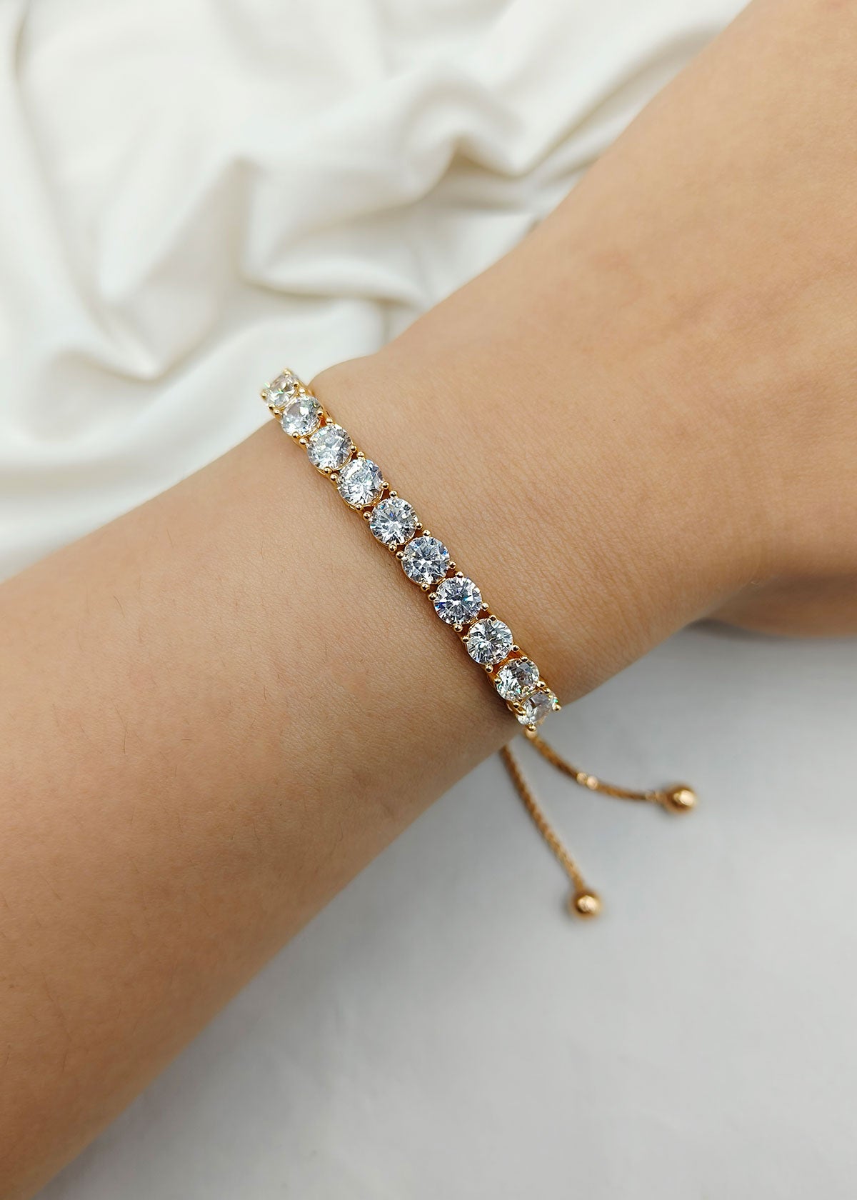 Cubic Zircon Gold Silver Plated Studded Adjustable Loose Bracelet