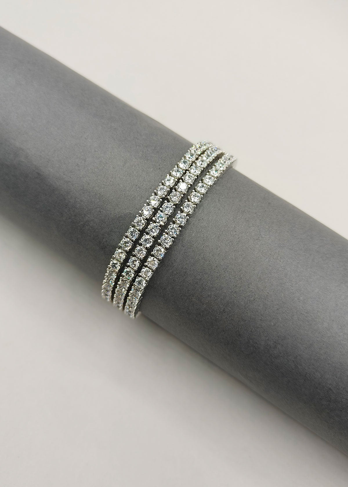 Shiny Crystal Rhinestone 3 Line Cubic Zircon Silver And Gold Plated Loose Bracelet