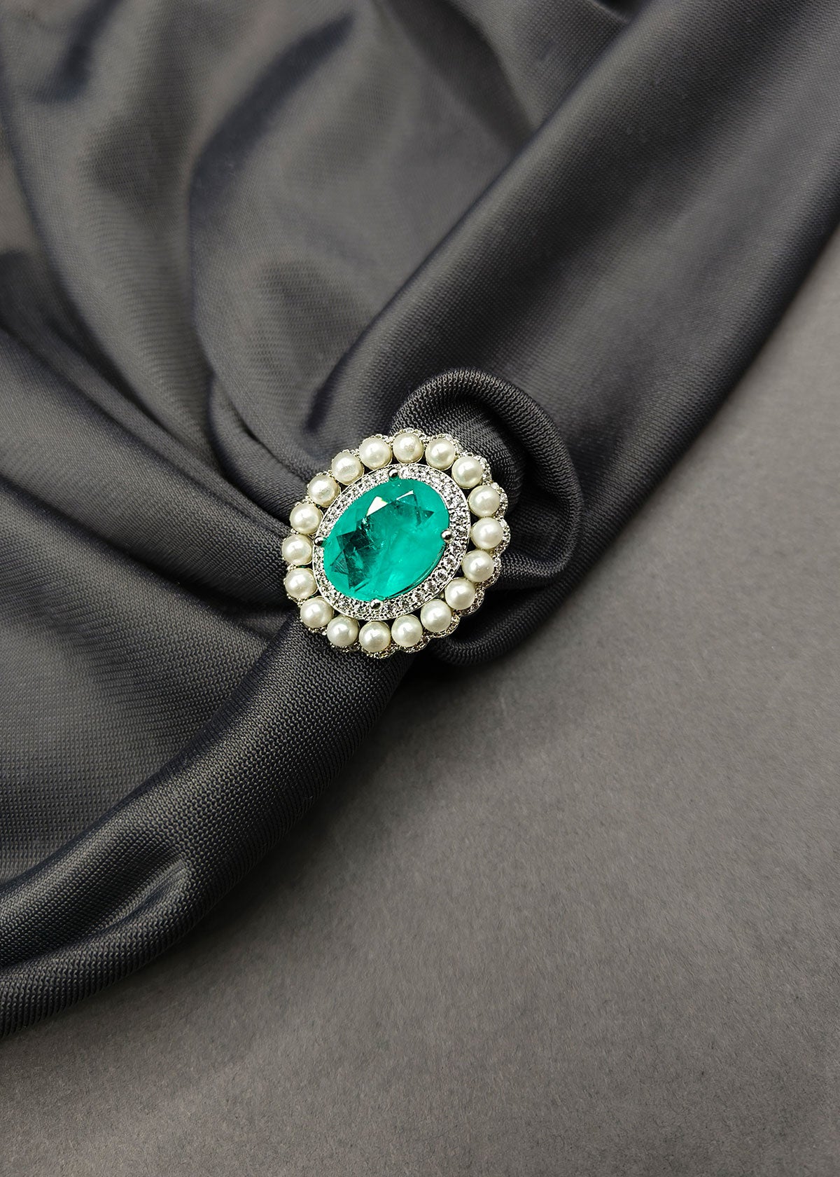 Big Oval Shape With Pearl Colourful Silver Plated Adjustable Big Finger Ring