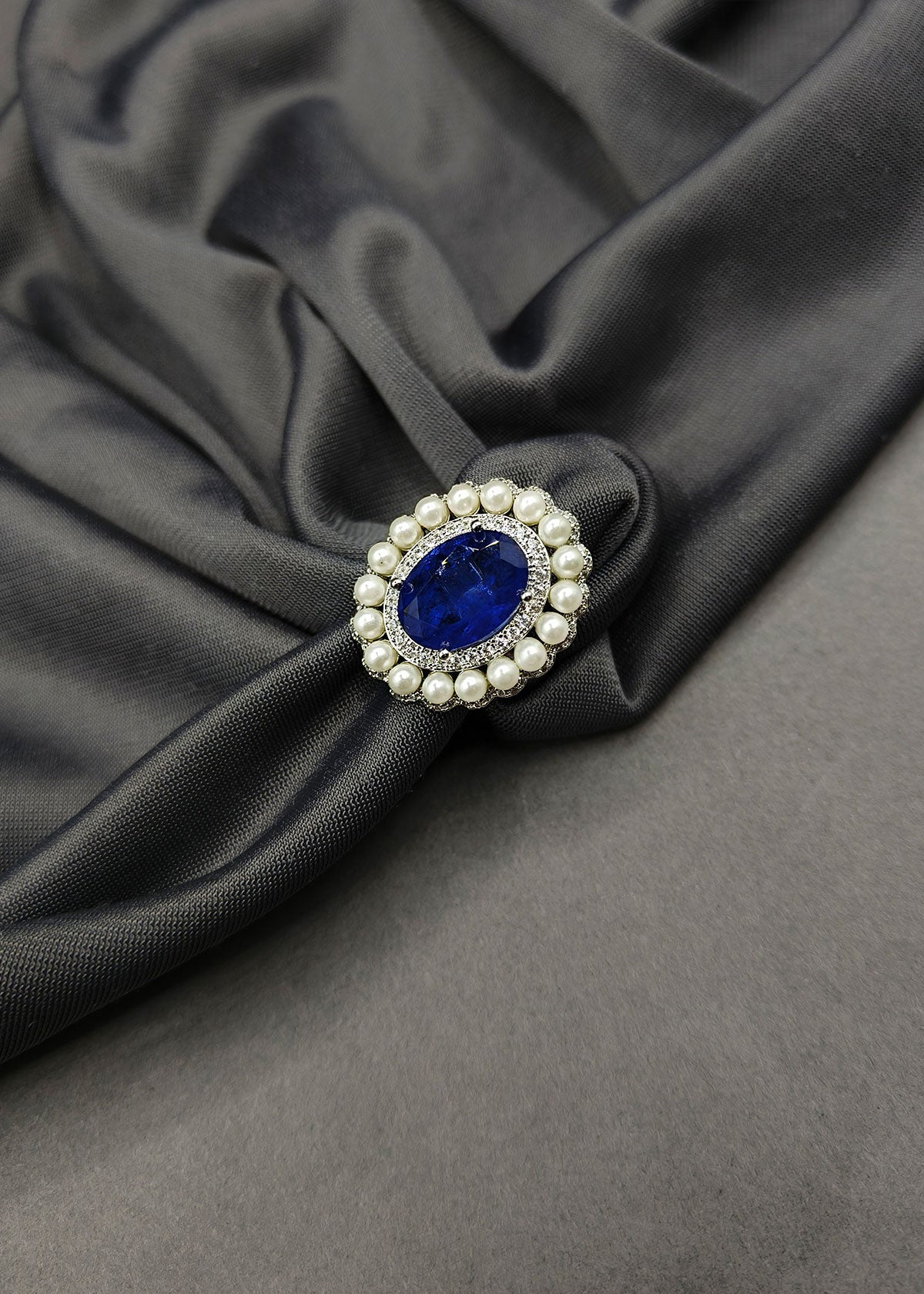 Big Oval Shape With Pearl Colourful Silver Plated Adjustable Big Finger Ring