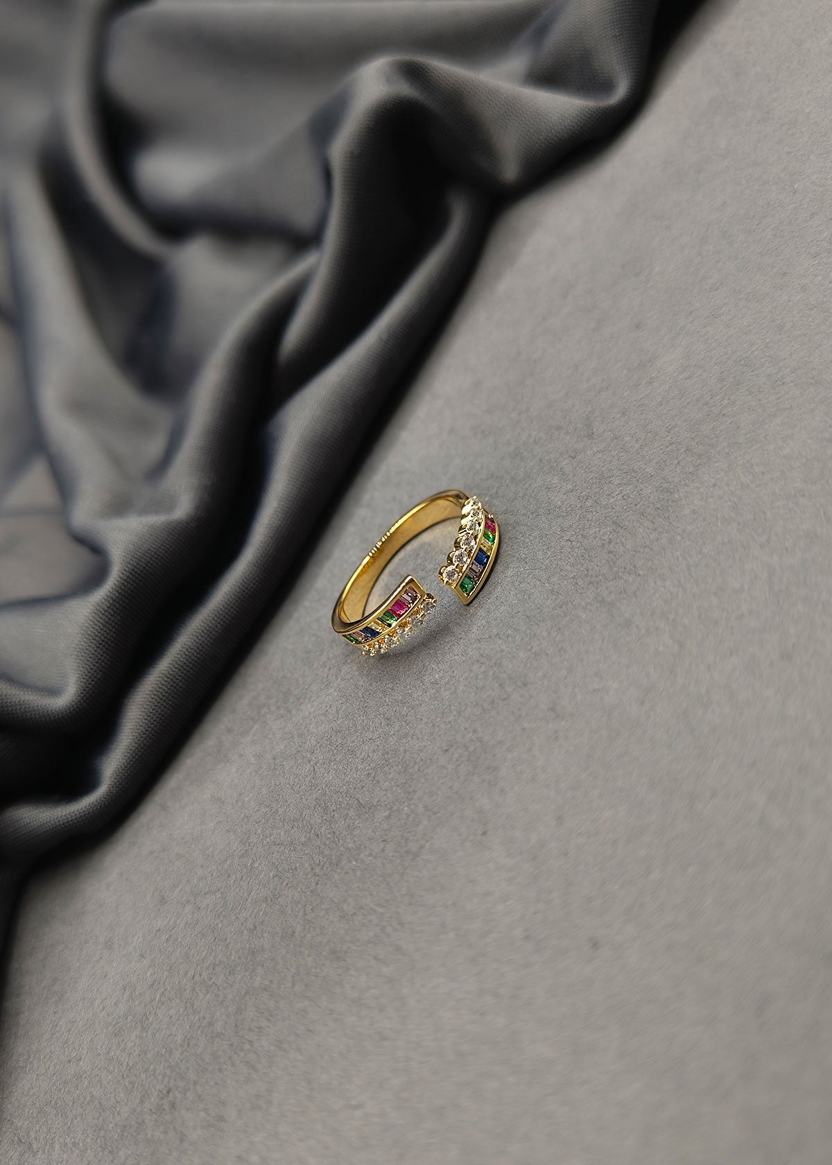 Colorful Baguette Diamond Delicate Gold Plated Adjustable Finger Ring