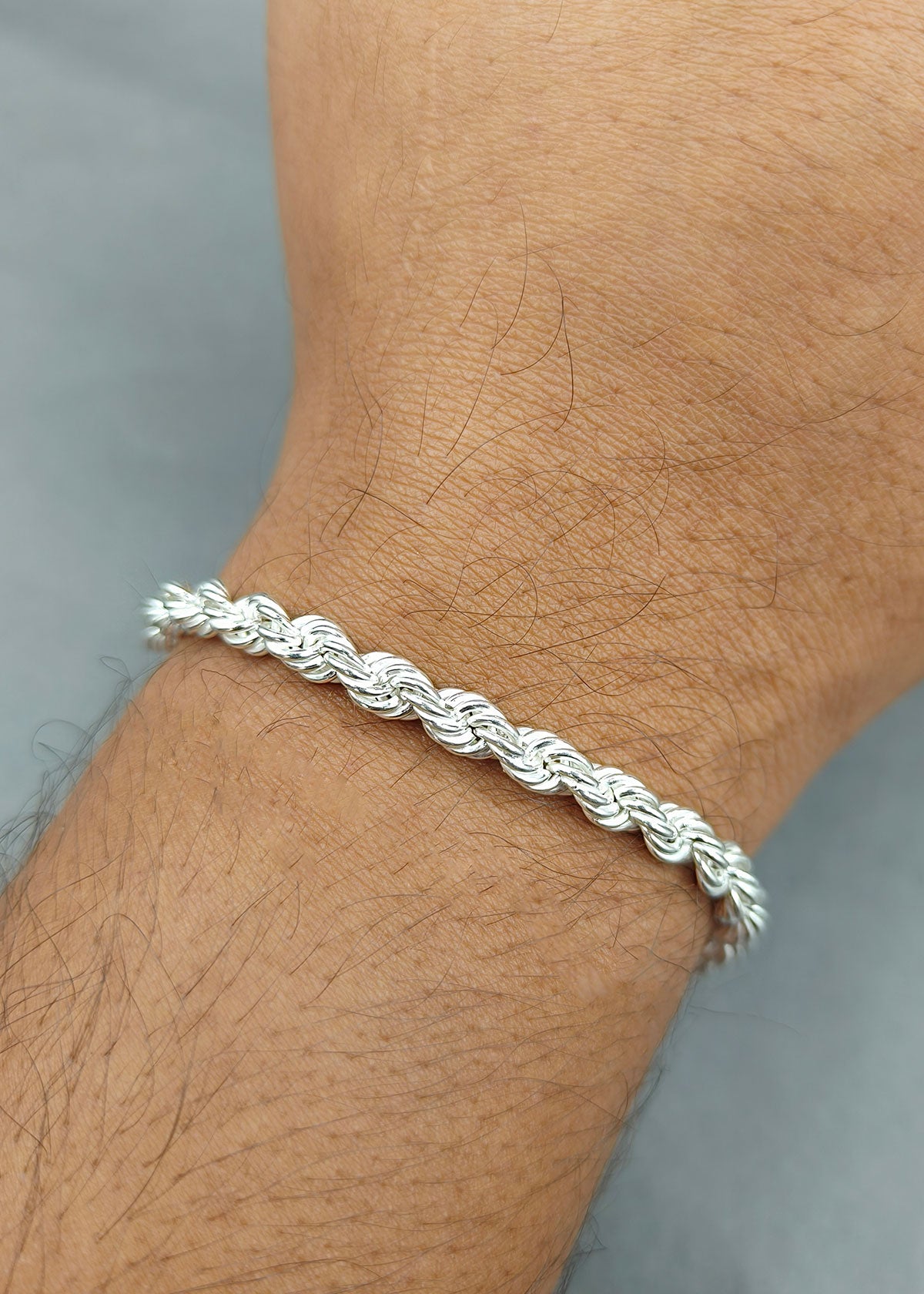 92.5 Sterling Silver Rope Style Men Loose Bracelet