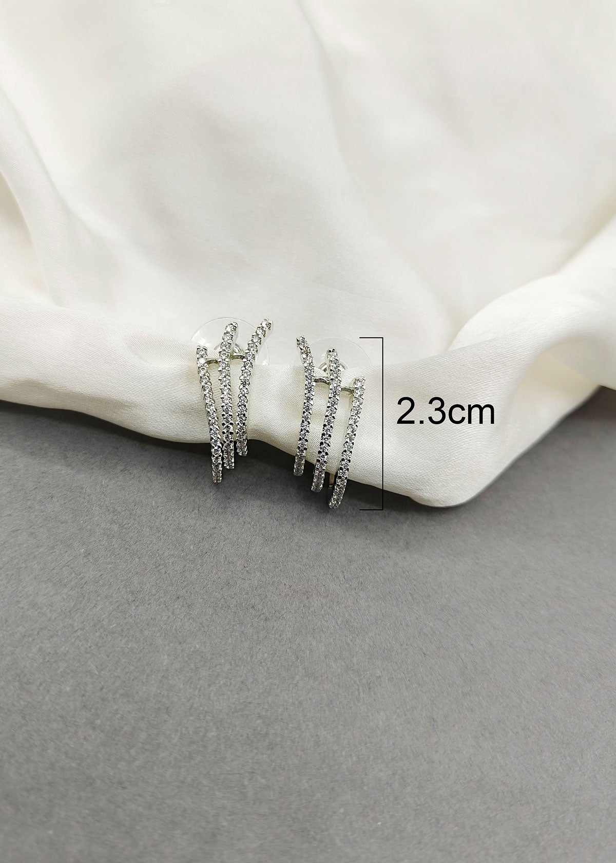 Cubic Zircon Silver Tone Minimal Circular Half Hoop Earrings For Women