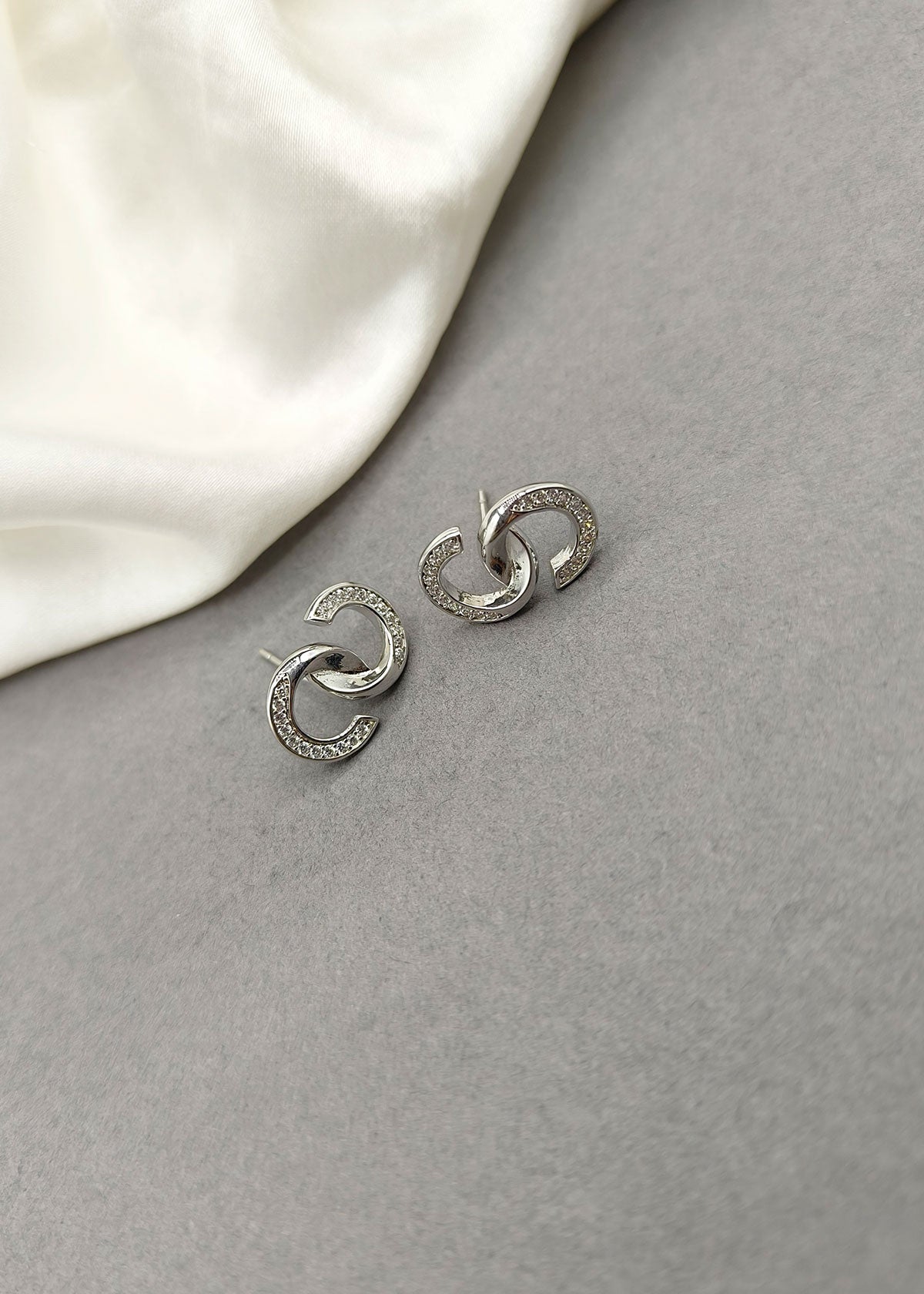 Classic Interlink Gold And Silver Plated Small Diamond Stud Earrings For Women