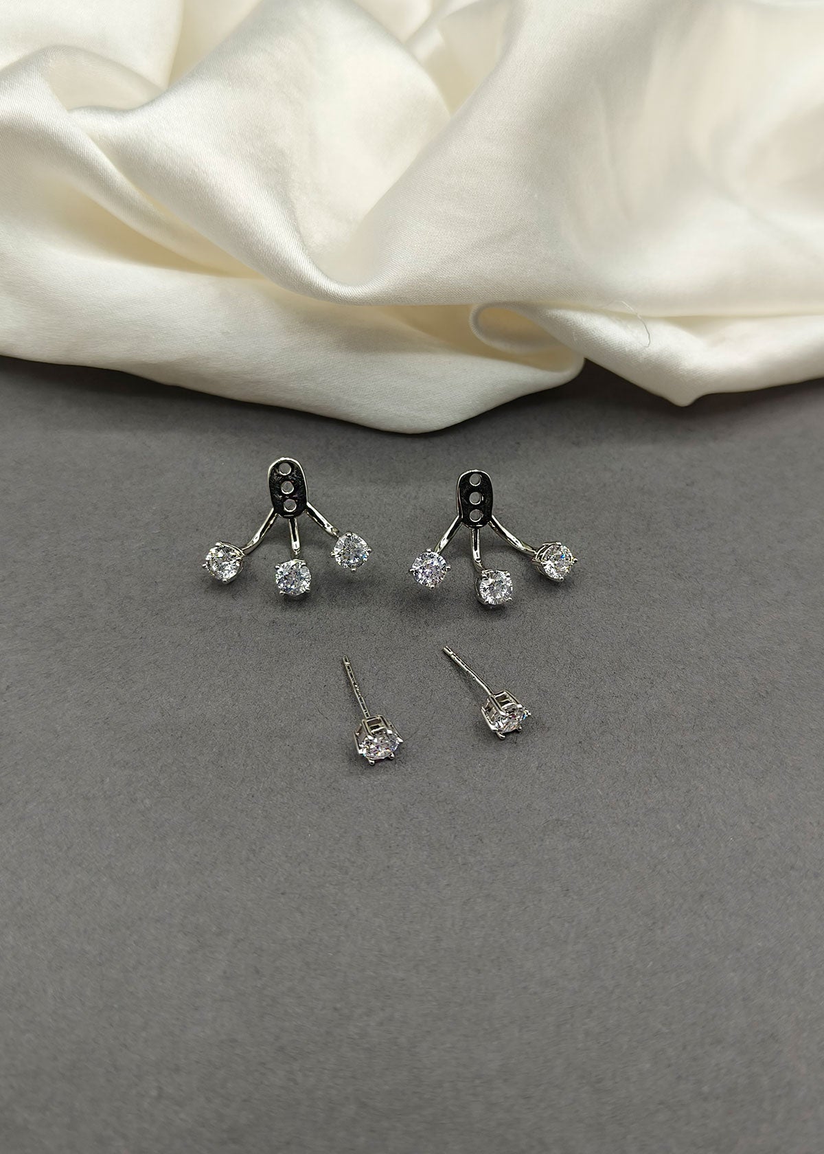 Classic Silver Plated Cubic Zircon Detachable Stud Earrings For Women