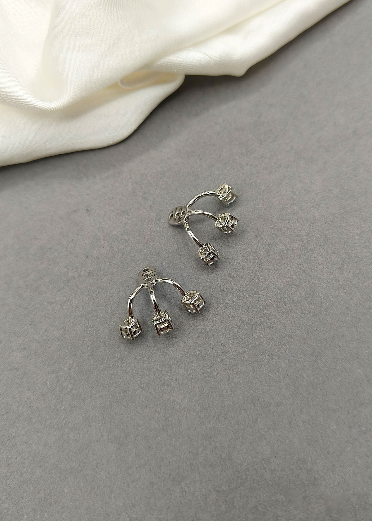 Classic Silver Plated Cubic Zircon Detachable Stud Earrings For Women