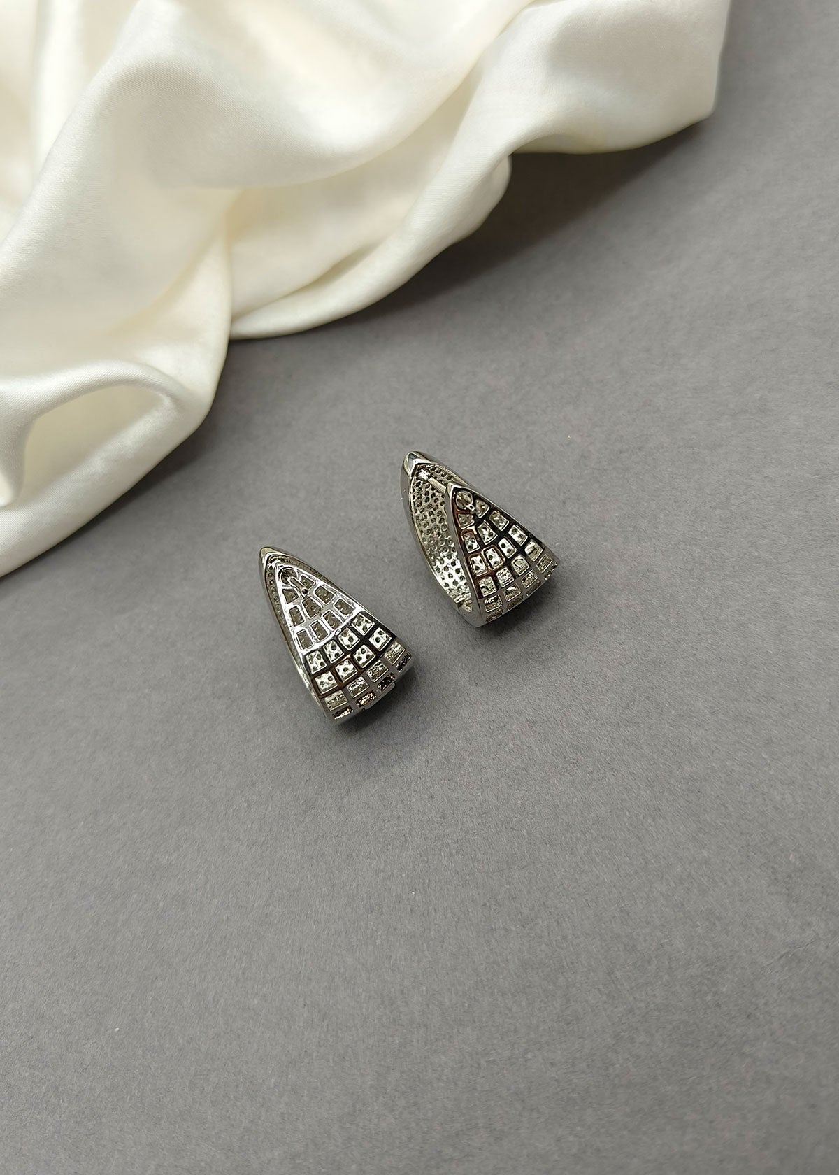 Triangle Sparkle Silver Plated Cubic Zircon Bali Earrings For Women