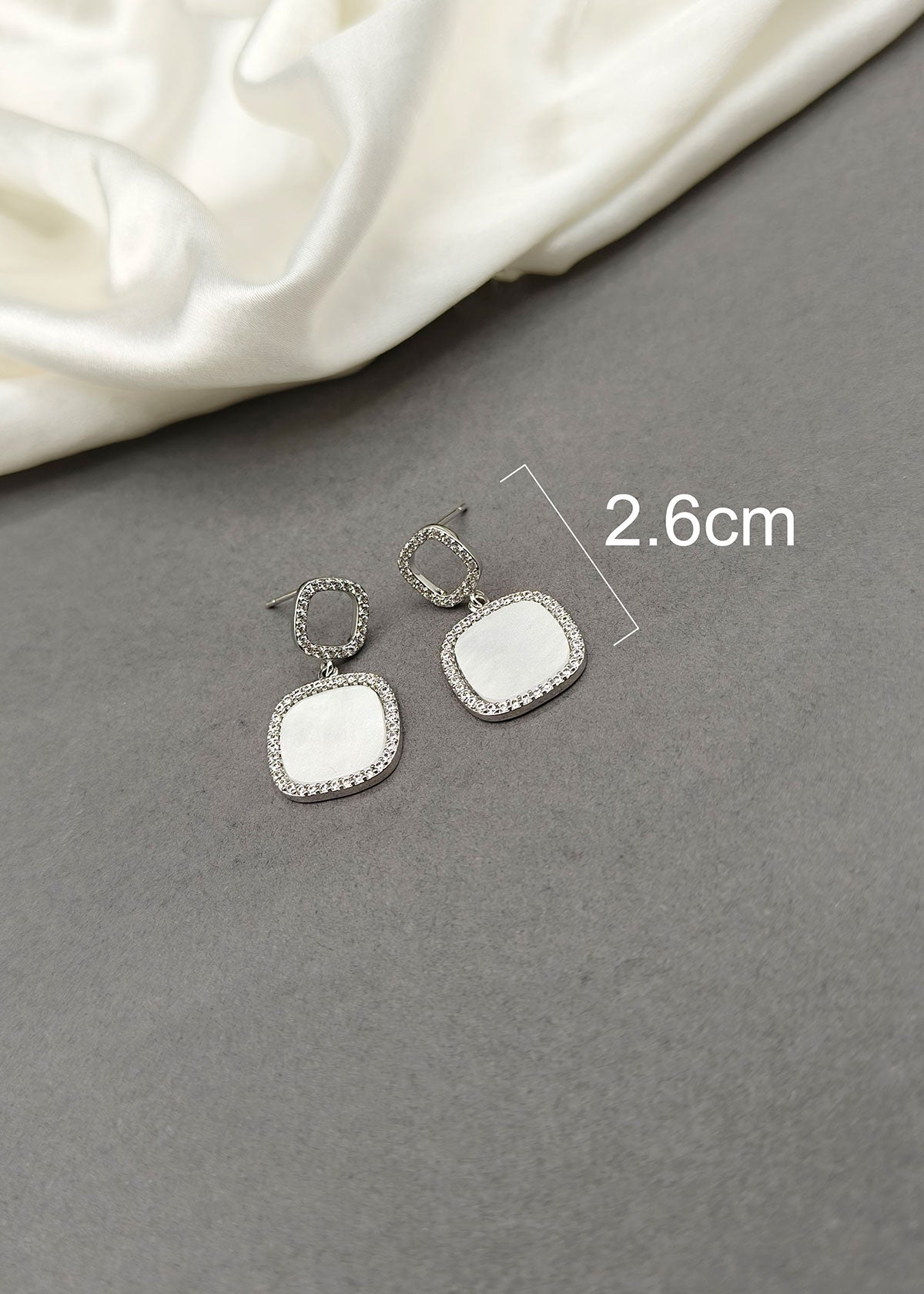 Square Shape Mother Of Pearl Silver Plated Diamond Earring For Women