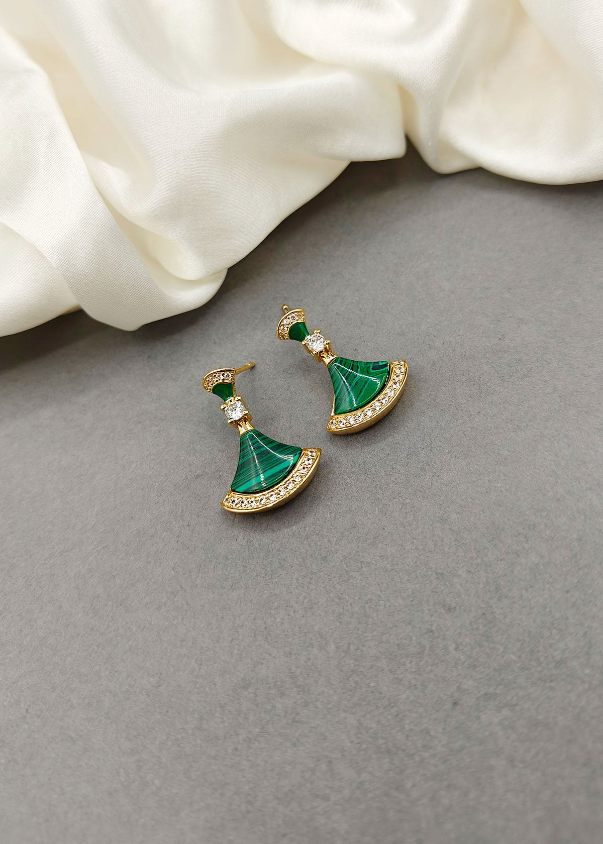 V-Shape Green Gold Plated Diamond Earring For Women