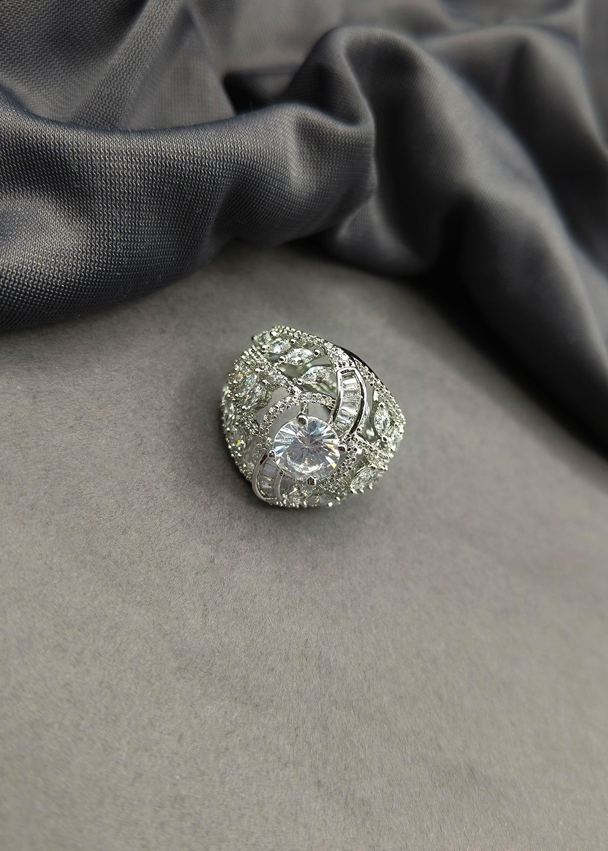 Marquise Diamond Silver Plated Big Adjustable Finger Ring