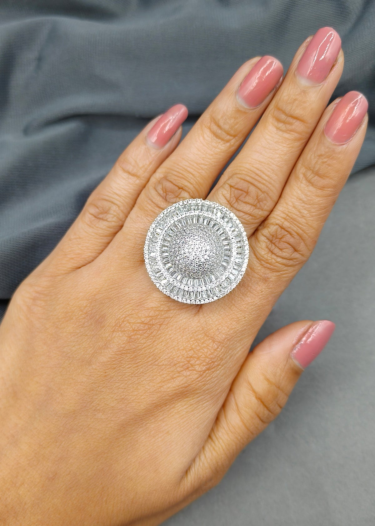 Eternal Sparkle Round Shape Cubic Zircon Silver Plated Adjustable Finger Ring