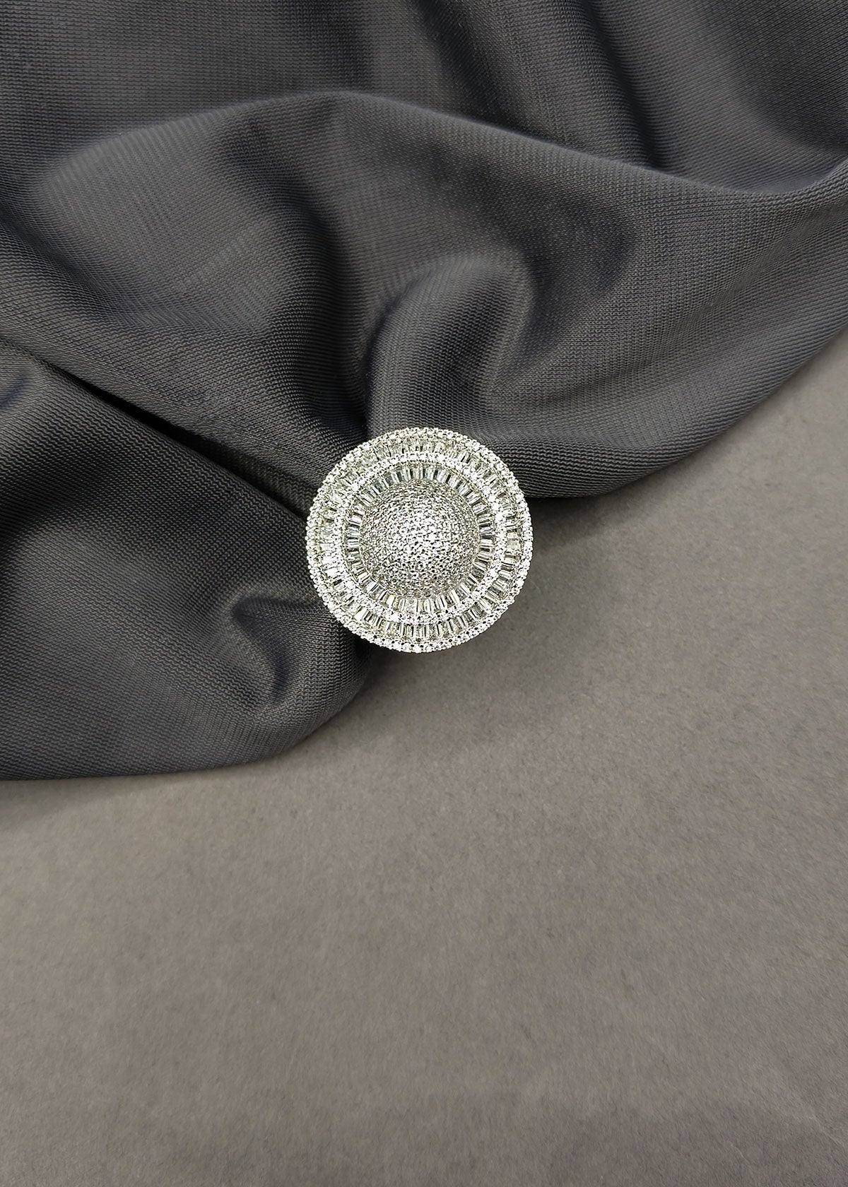 Eternal Sparkle Round Shape Cubic Zircon Silver Plated Adjustable Finger Ring