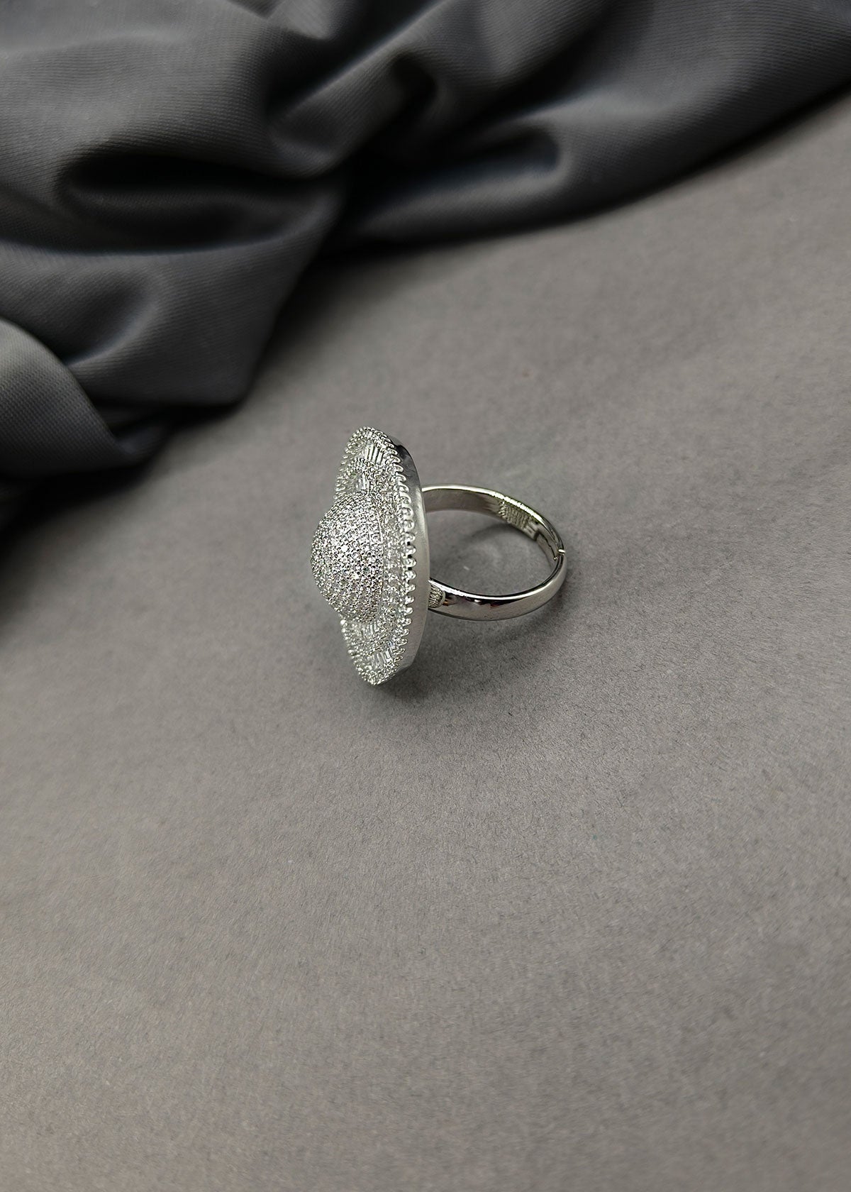 Eternal Sparkle Round Shape Cubic Zircon Silver Plated Adjustable Finger Ring