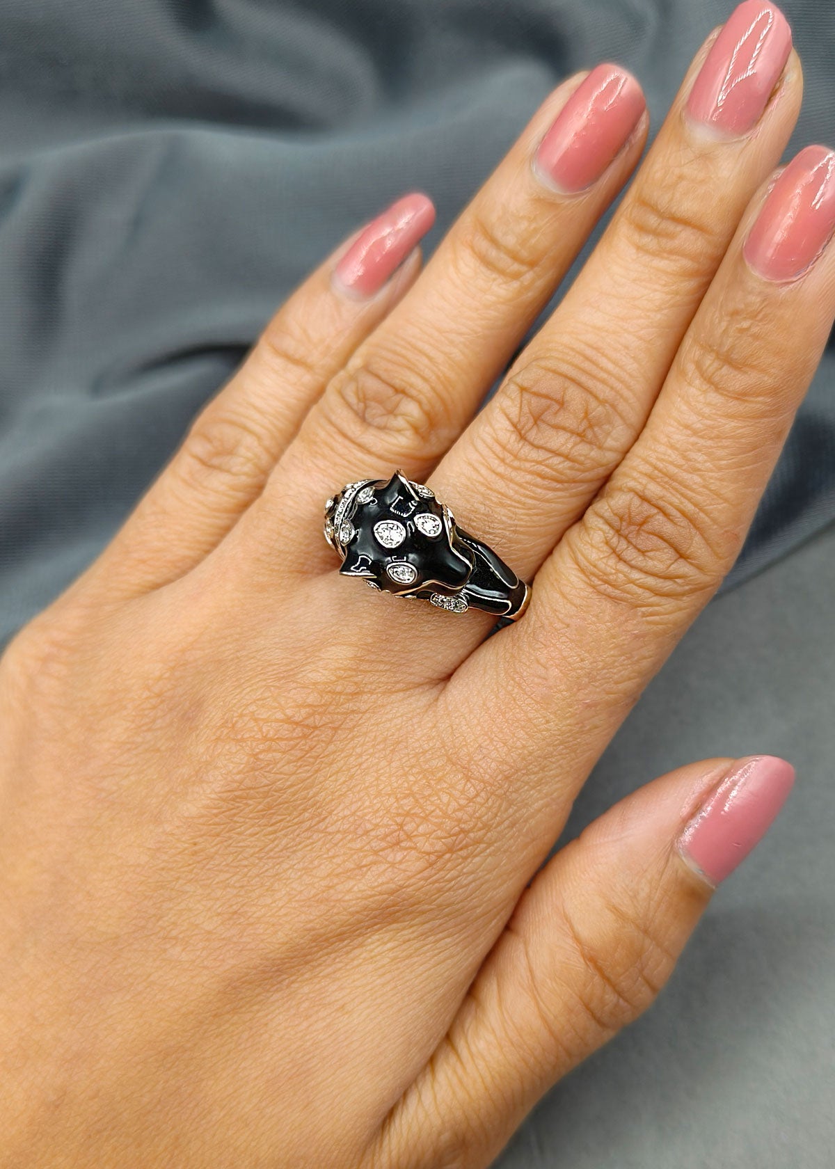 Silver Polish Black Panther Animal Adjustable Delicate Finger Ring