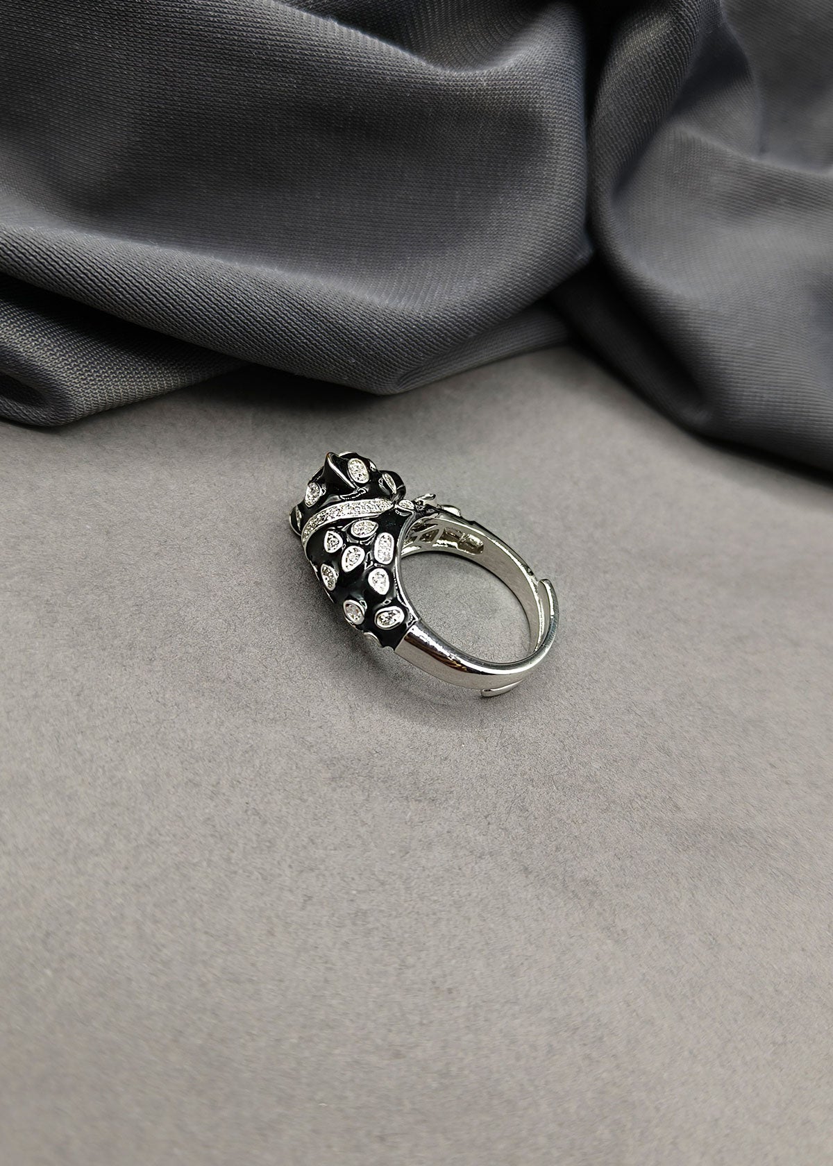 Silver Polish Black Panther Animal Adjustable Delicate Finger Ring