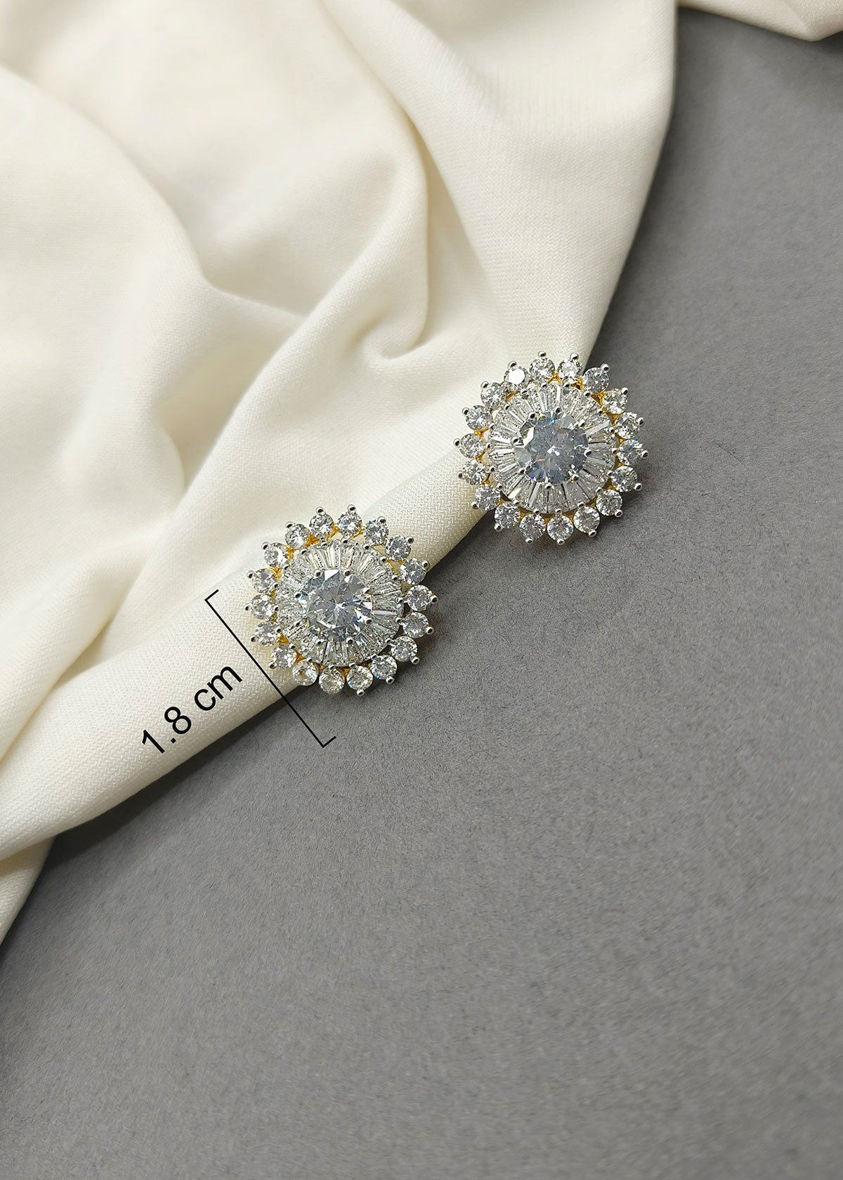 Baguette Diamond Solitaire Silver-Gold Plated Stud Earring For Women