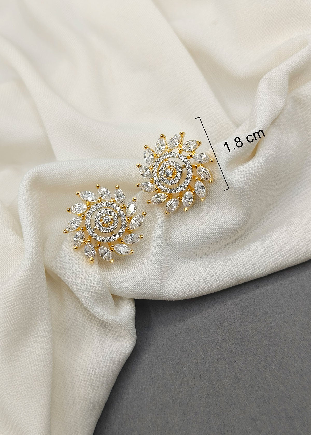 Floral Swirl Marquise Diamond Silver-Gold Plated Stud Earring For Women