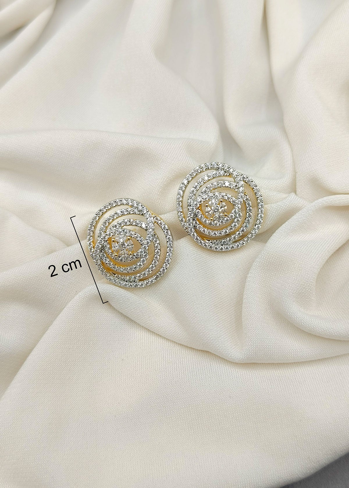 Elegant Round Swirl Diamond Silver-Gold Plated Stud Earring For Women