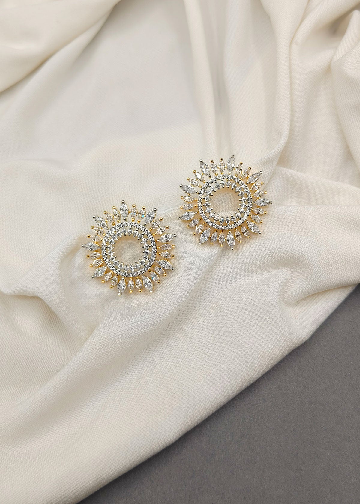 Eternal Sunshine Marquise Diamond Silver-Gold Plated Stud Earring For Women