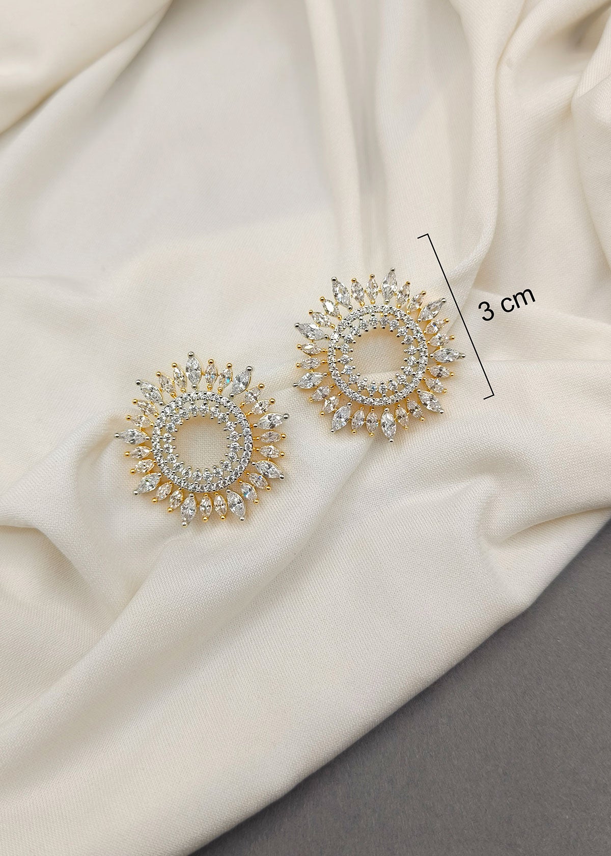 Eternal Sunshine Marquise Diamond Silver-Gold Plated Stud Earring For Women