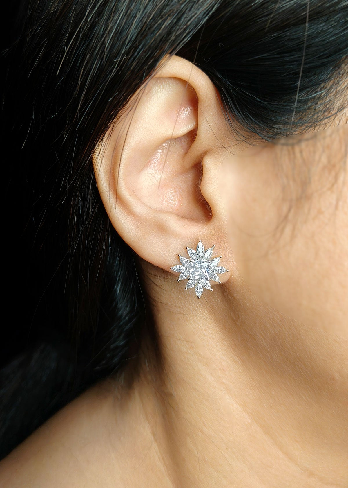 Classic Marquise Diamond Silver-Gold Plated Small Stud Earring For Women
