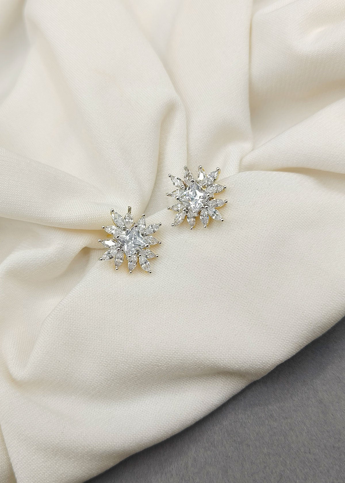 Classic Marquise Diamond Silver-Gold Plated Small Stud Earring For Women