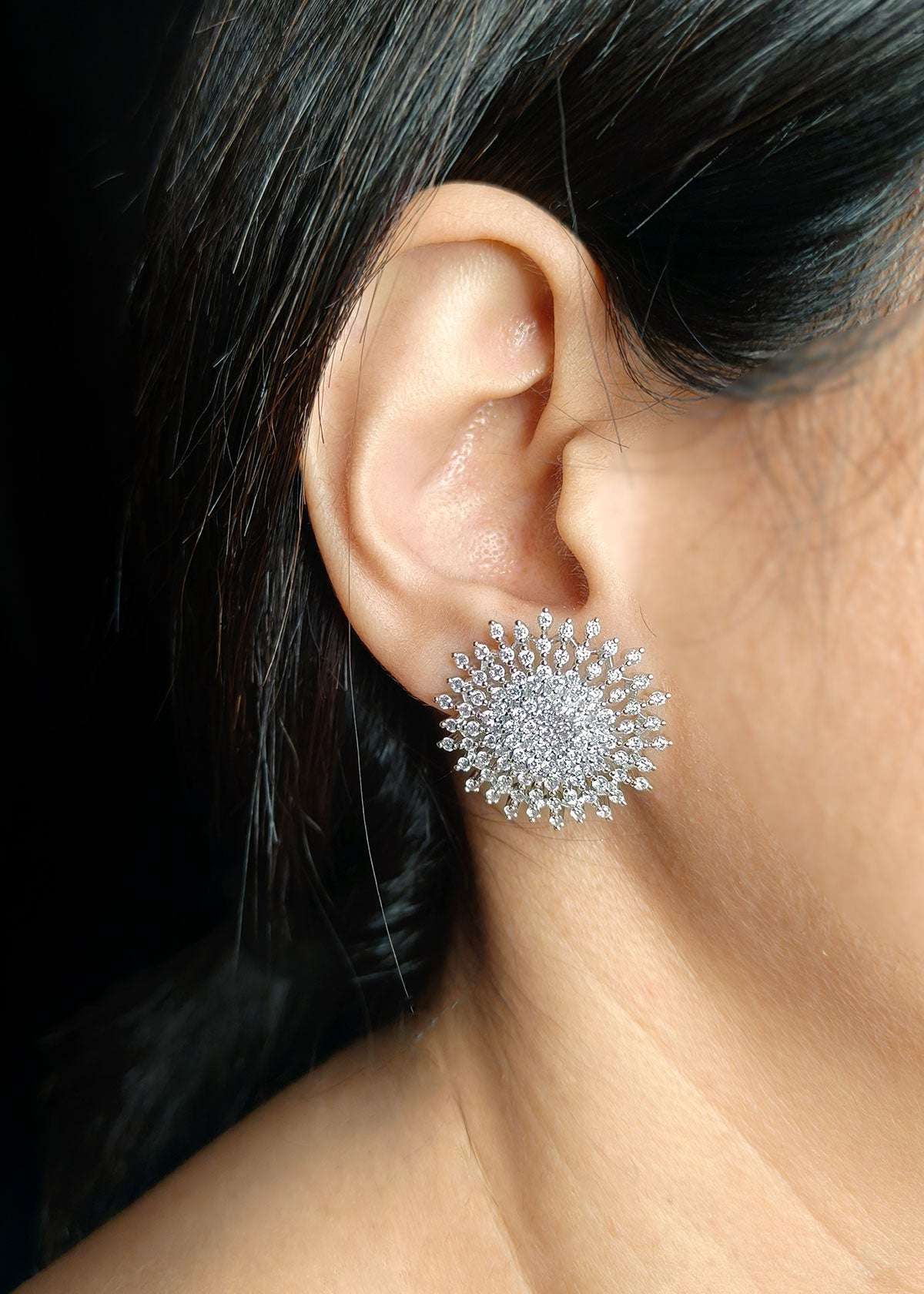 Sparkling Diamond Big Round Stud Earring For Women