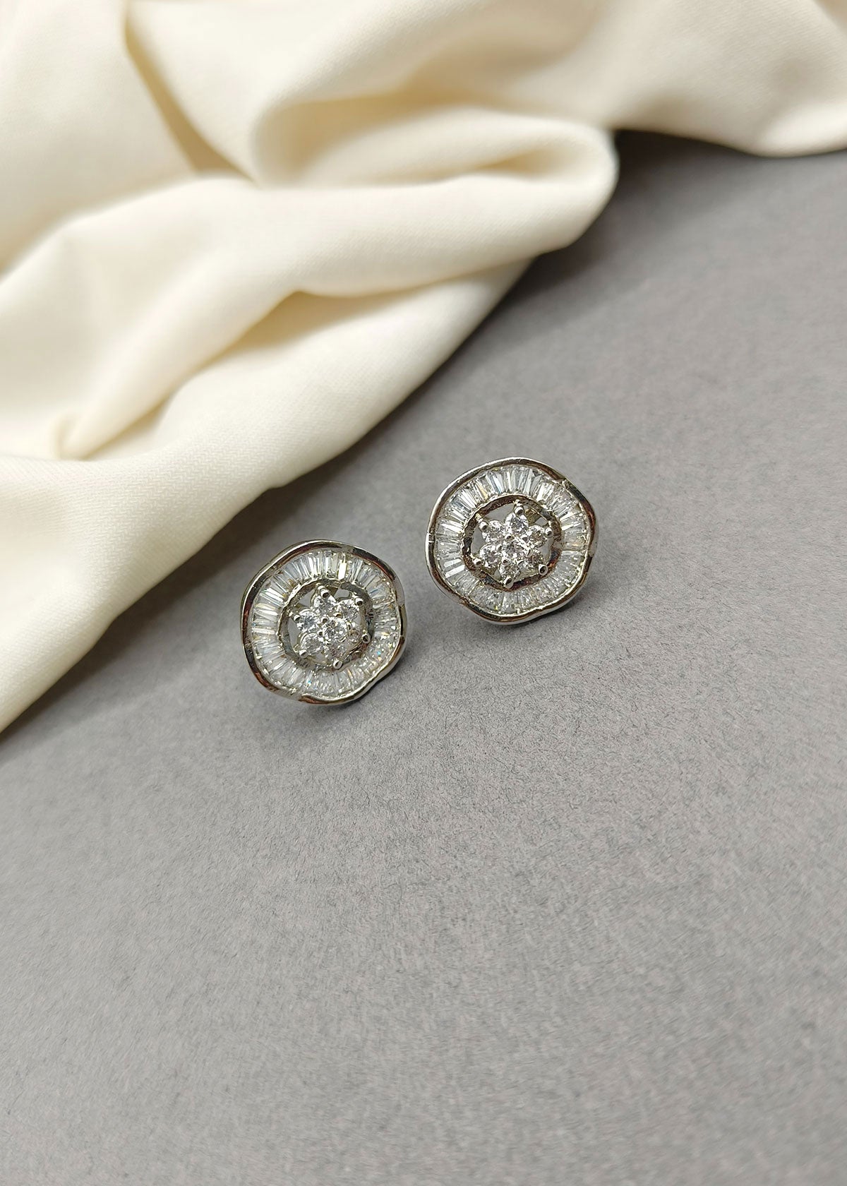 Elegant Silver Plated Baguette Halo Diamond Studs Earrings For Women