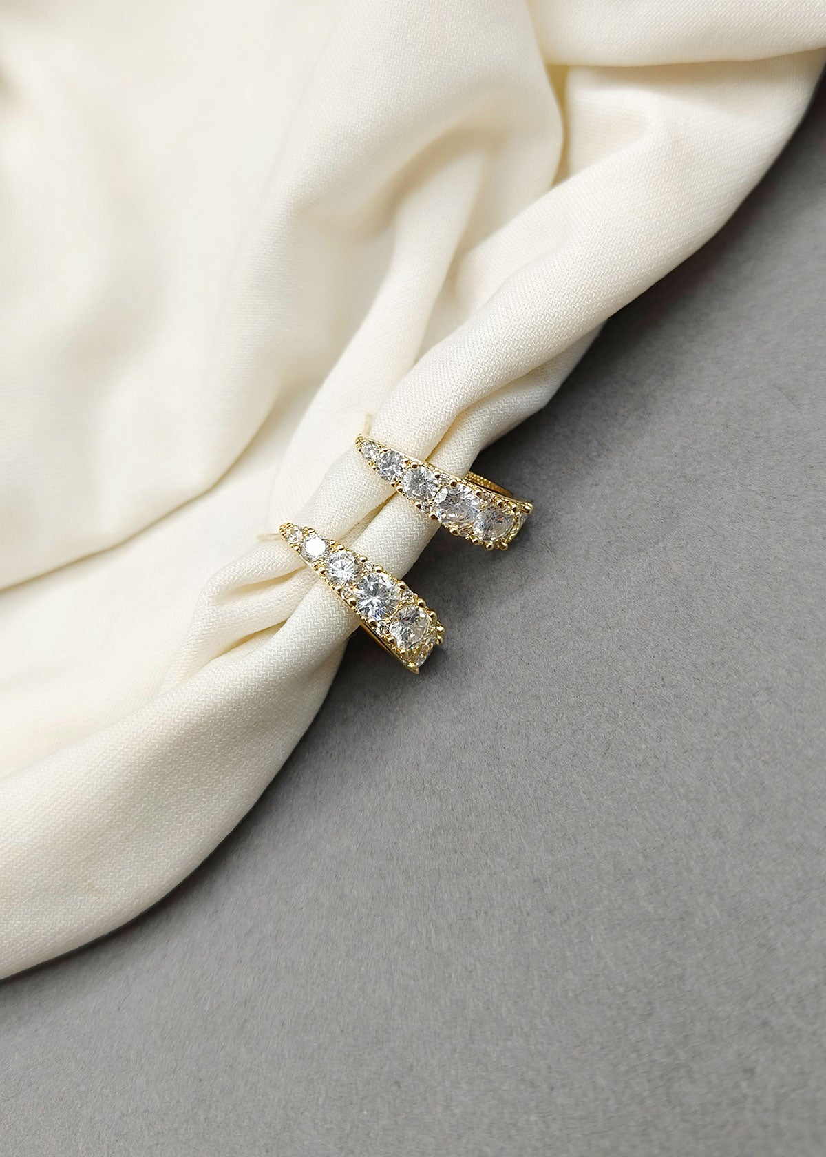 Gold Plated Small Cubic Zircon Curve Bali Earrings For Women