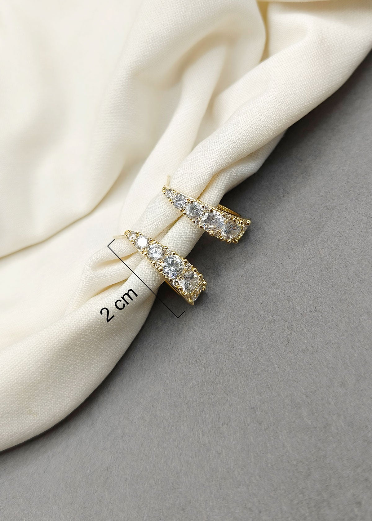Gold Plated Small Cubic Zircon Curve Bali Earrings For Women