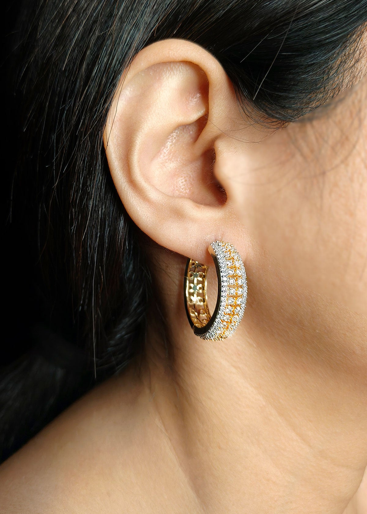 Golden Shine Diamond Hoop Bali Earrings For Women