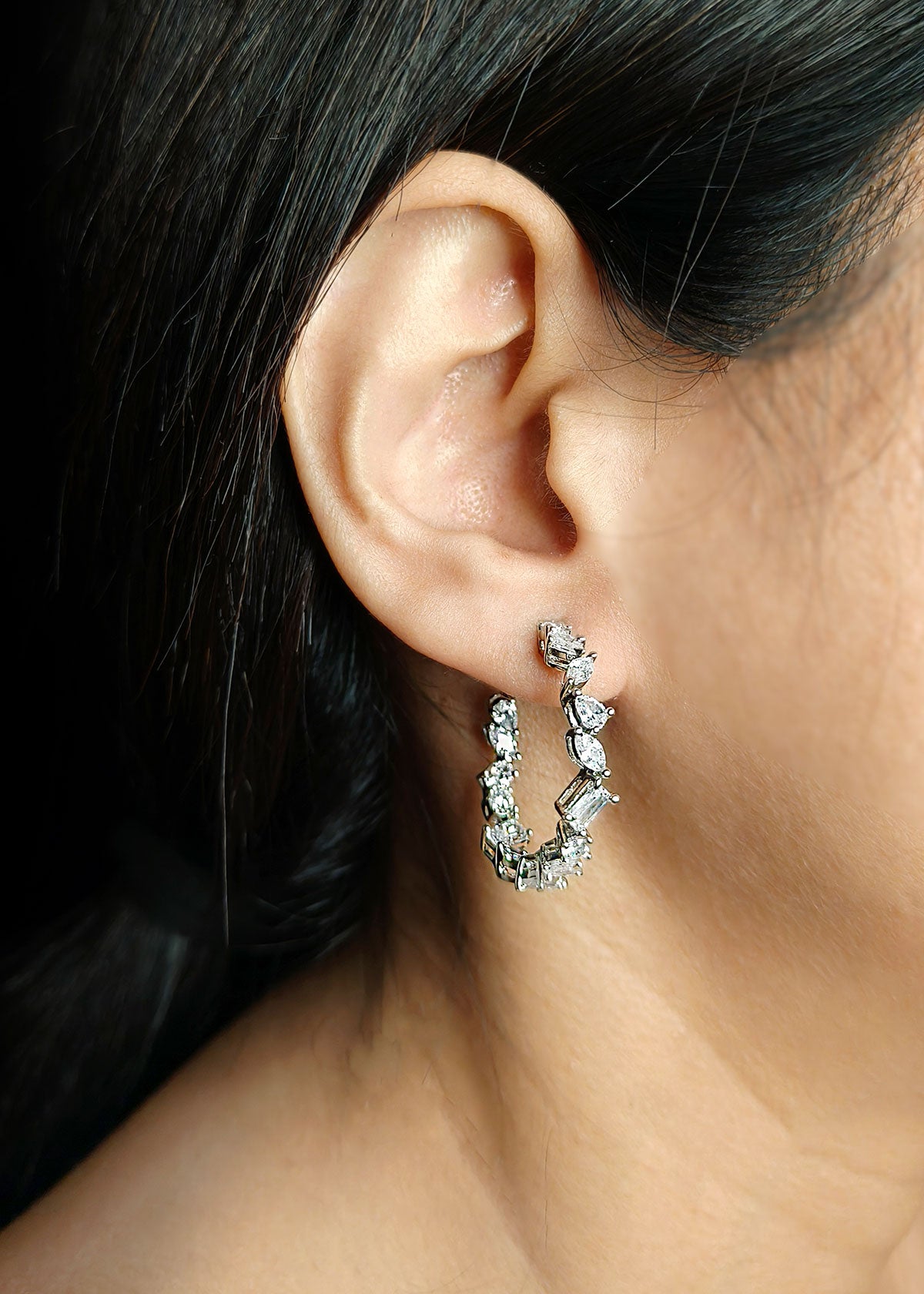 Sparkling Diamond Half Hoop Bali Earrings For Women