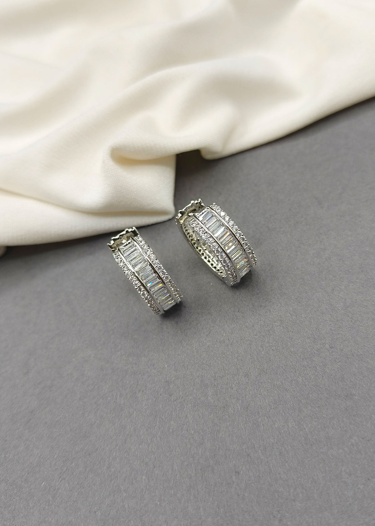 Classic Baguette Sparkle Hoop Bali Earrings For Women
