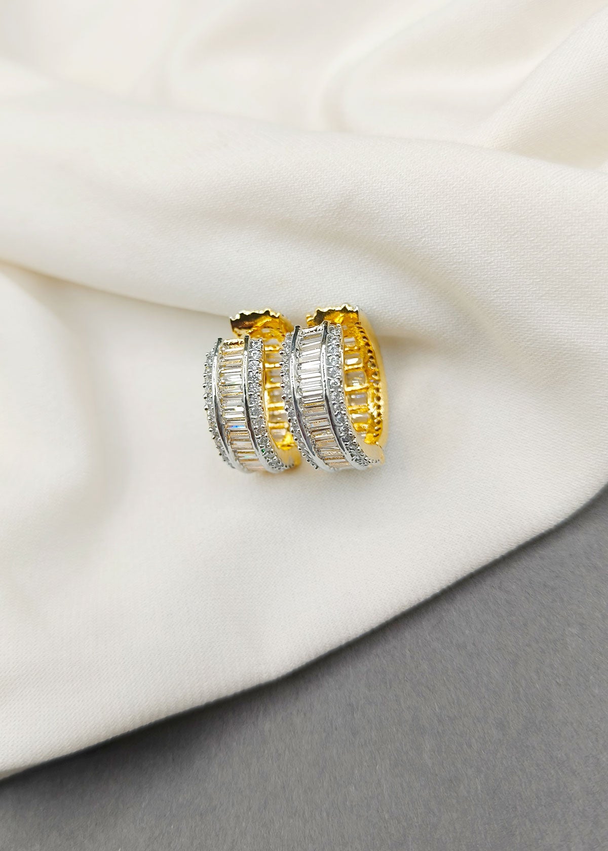 Classic Baguette Sparkle Hoop Bali Earrings For Women
