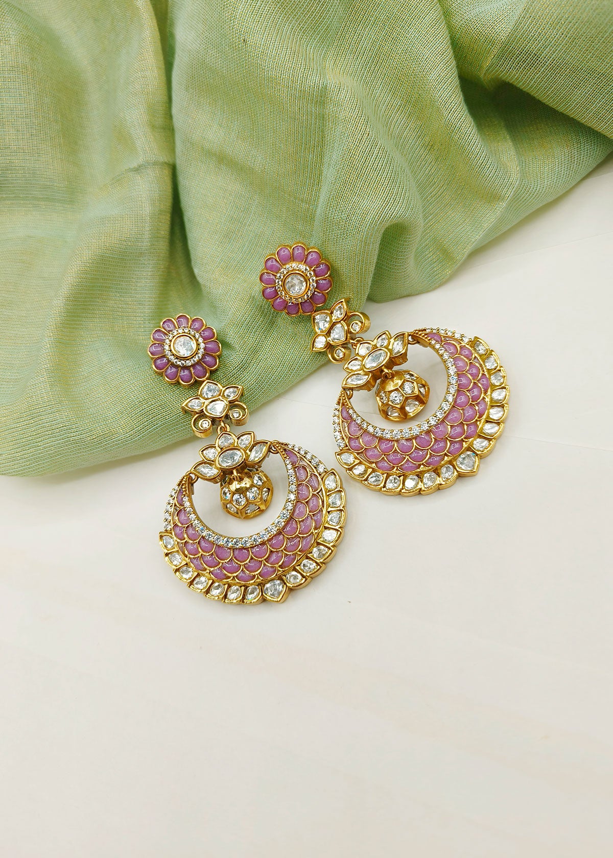Big Traditional Kundan and Diamonds Colourful Chandbali Earring