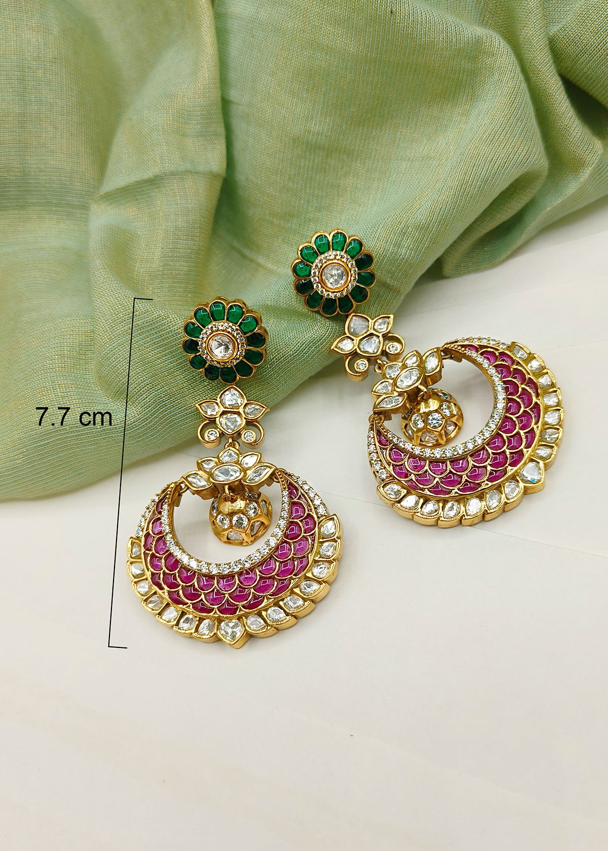 Big Traditional Kundan and Diamonds Colourful Chandbali Earring