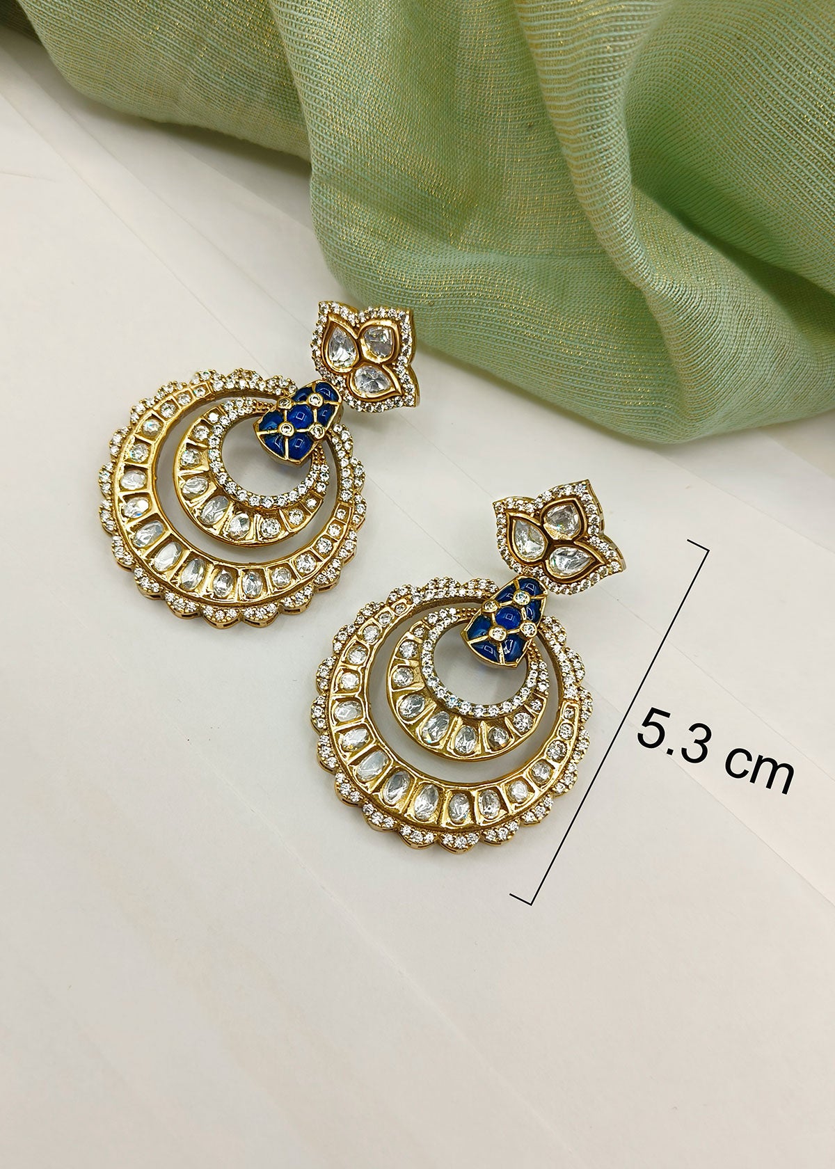 Traditional Kundan And Cubic Zircon Meenakari Antique Gold Plated Chandbali Earring